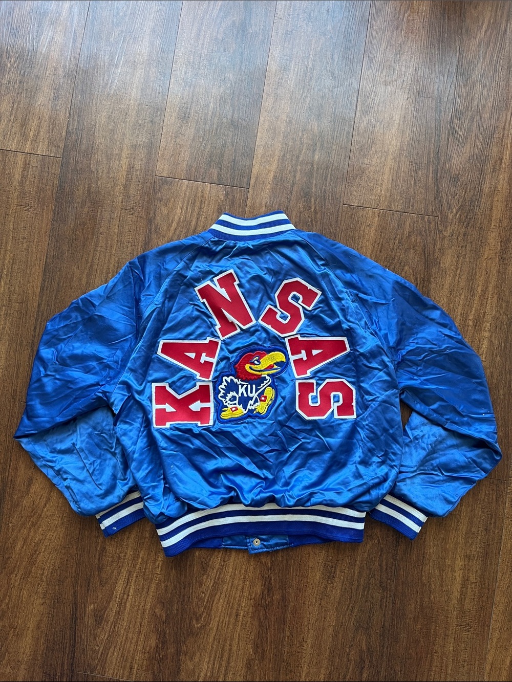 VTG 70s 80s blue Kansas University Jayhawks satin jacket men’s small